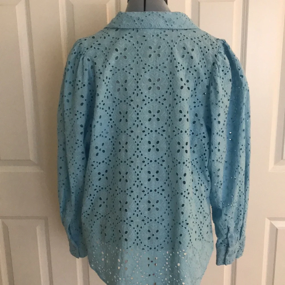 On 34th Blue Cool Eyelet Blouse Top Spring Plus Size Curve Loving Size… - Picture 6 of 15
